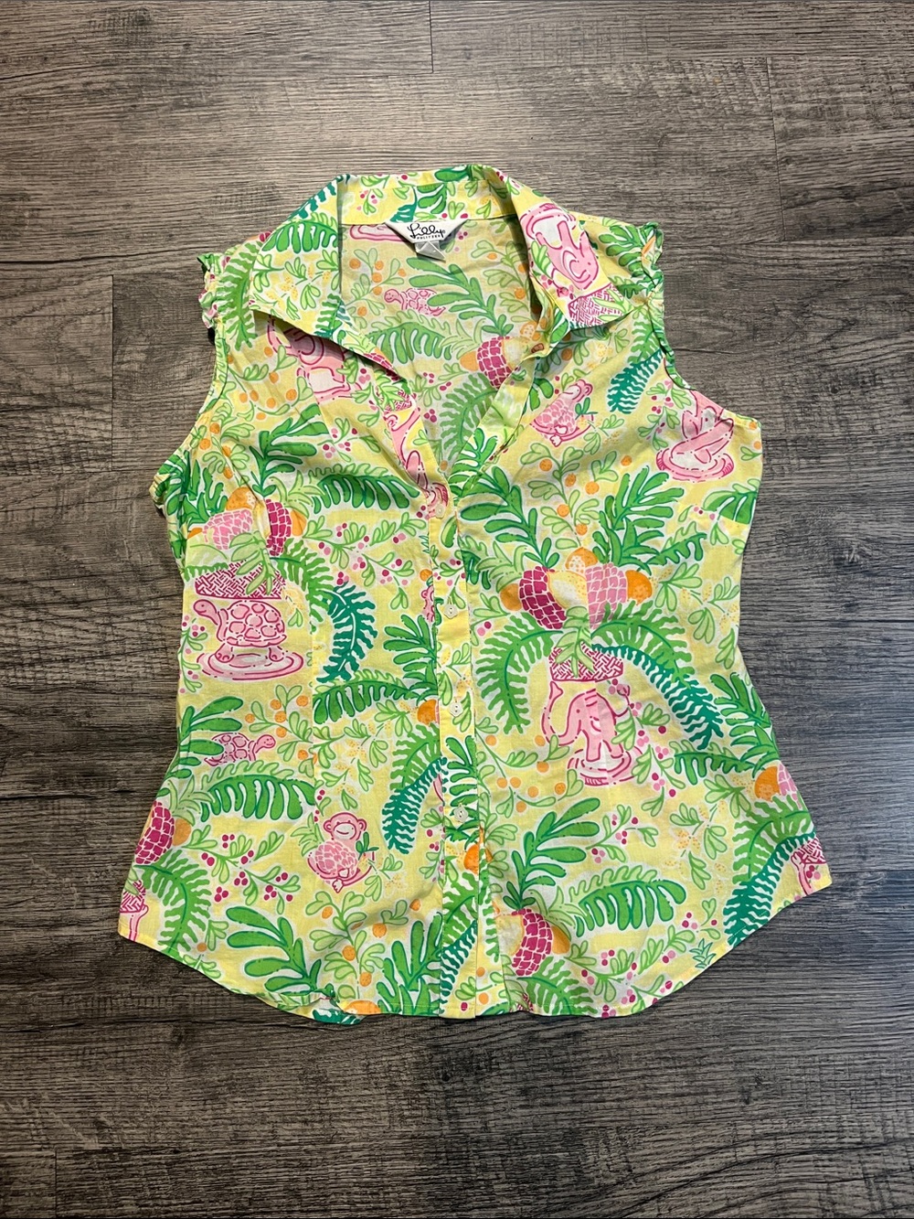 Lilly Pulitzer Sleeveless Tropical Print Button-Up Top - Pink & Green